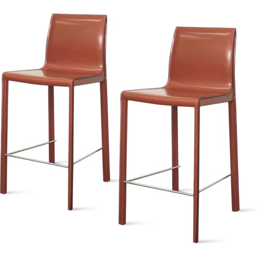 Gervin Counter Stool in Cordovan Recycled Leather on Powder Coated Steel (Set of 2)