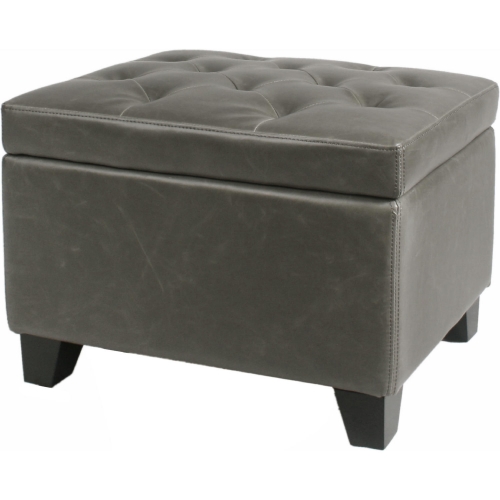 Julian Rectangular Storage Ottoman in Vintage Gray Bonded Leather on Drift Wood Legs