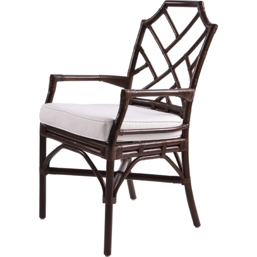 Kara Chippendale Style Rattan Dining Arm Chair in Dark Brown (Set of 2)