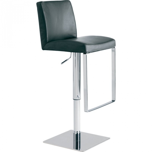 Matteo Adjustable Height Bar or Counter Stool in Black Top Grain Italian Leather