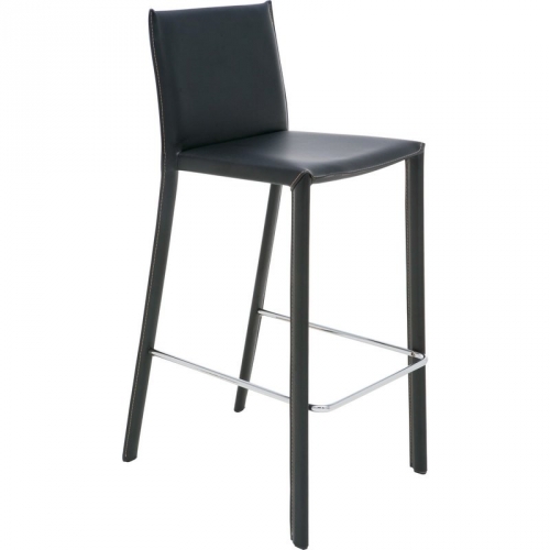 Bridget Bar Stool in Black Leather w/ Contrast Stitch