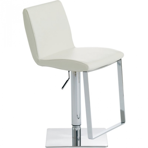 Lewis Adjustable Height Bar or Counter Stool in White Top Grain Italian Leather & Polished Stainless