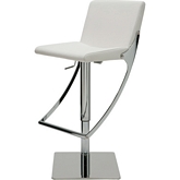 Swing Adjustable Height Bar or Counter Stool in White Naugahyde & Polished Stainless