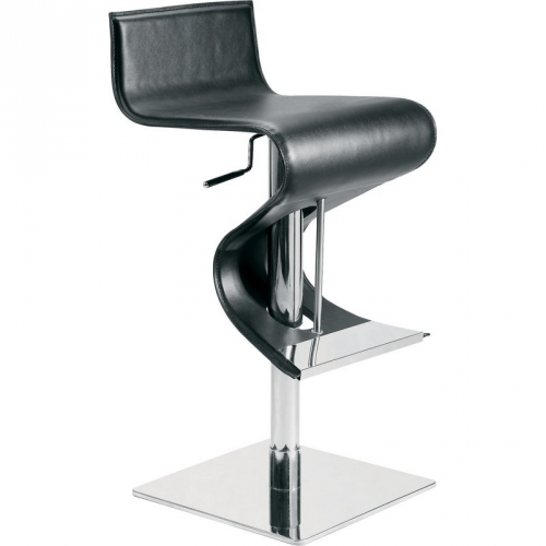 Portland Adjustable Height Bar or Counter Stool in Black Top Grain Italian Leather