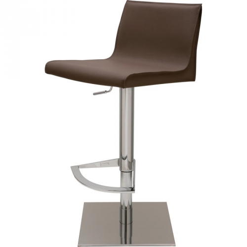 Colter Adjustable Height Bar or Counter Stool in Mink Leather & Stainless Steel