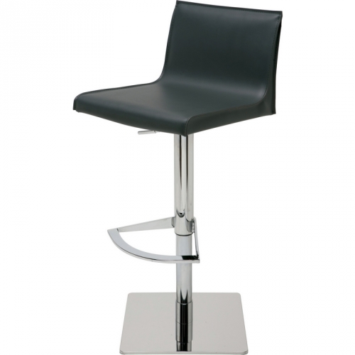 Colter Adjustable Height Bar or Counter Stool in Black Leather & Stainless Steel