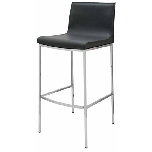 Colter Counter Height Stool in Black Leather & Chrome