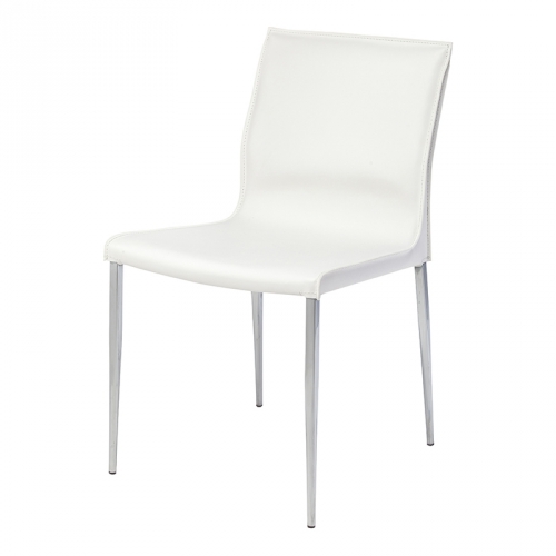 Colter Armless Dining Chair in White Leather & Chrome