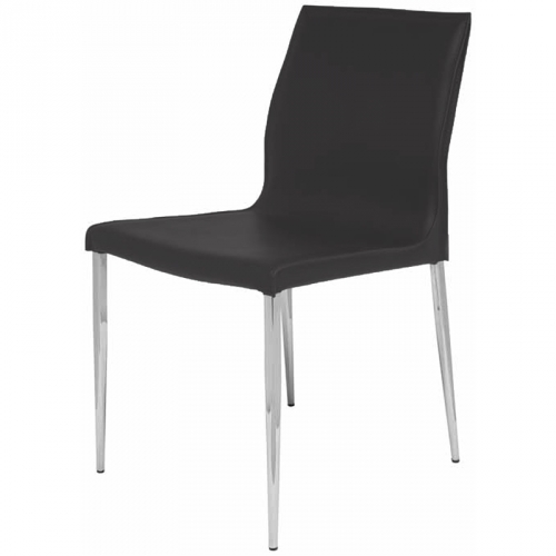 Colter Armless Dining Chair in Dark Gray Leather & Chrome