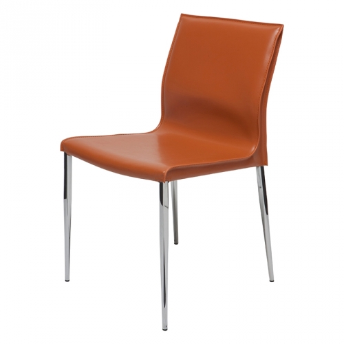 Colter Armless Dining Chair in Ochre Leather & Chrome