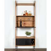 Theo Shelving Unit w/ Bar in Fumed Oak & Black Steel