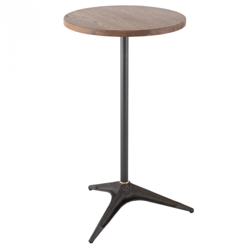 Compass Bar Table in Smoked Wood on Black Metal Base