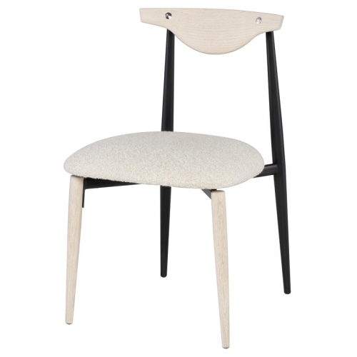 Vicuna Dining Chair in Boucle Beige Fabric, Oak & Steel