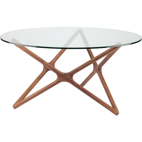 Star 59" Round Dining Table in Clear Glass on Light Walnut Ash