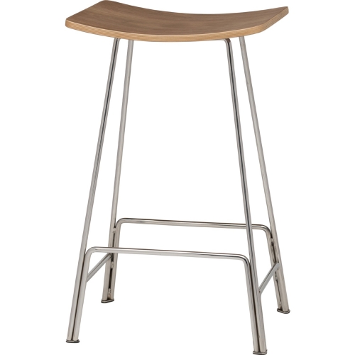 Kirsten Counter Stool in American Walnut Wood on Polished Stainless