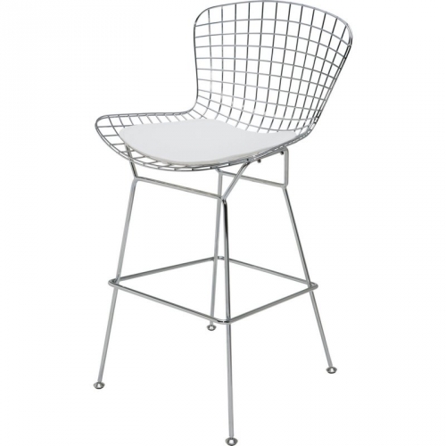 Wire Counter Height Stool in Chrome w/ White Cushion