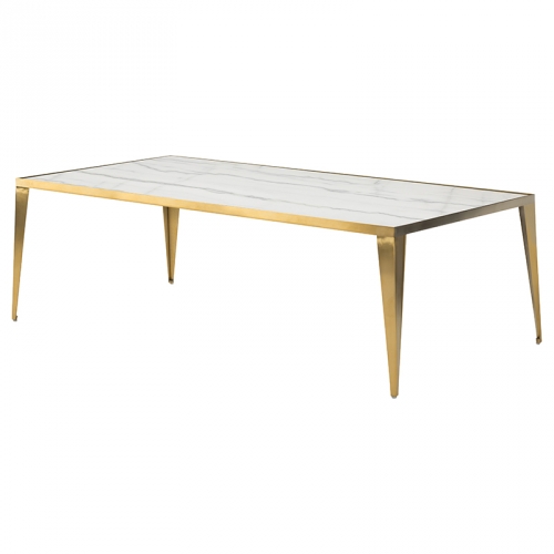 Mink Coffee Table in White Marble on Gold Metal Base