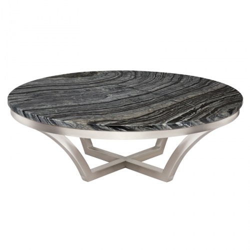 Aurora Coffee Table in Black Stone on Silver Metal Base