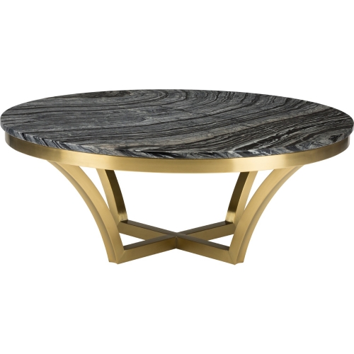 Aurora Coffee Table in Black Stone on Gold Metal Base