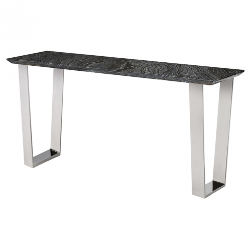 Catrine Console Table in Black Stone on Silver Metal Base