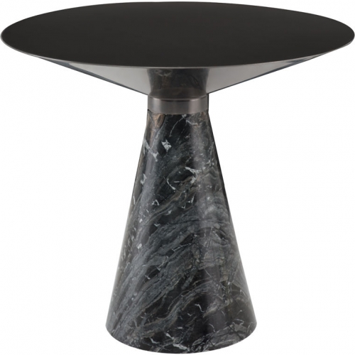 Iris Side Table in Brushed Graphite Stainless & Black Wood Vein Marble