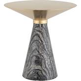 Iris Side Table in Brushed Gold Stainless & Black Wood Vein Marble