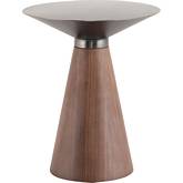 Iris Side Table in Brushed Graphite Stainless & Walnut Wood Veneer