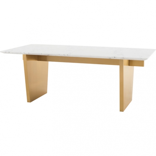 Aiden 78" Dining Table in White Marble & Gold Stainless