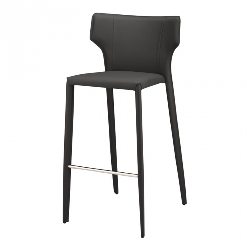 Wayne Counter Stool in Dark Grey Leather w/ Wing Back