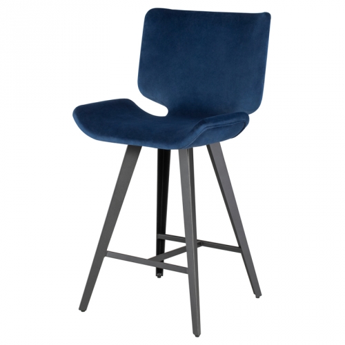 Astra Counter Stool in Petrol Fabric on Titanium Steel