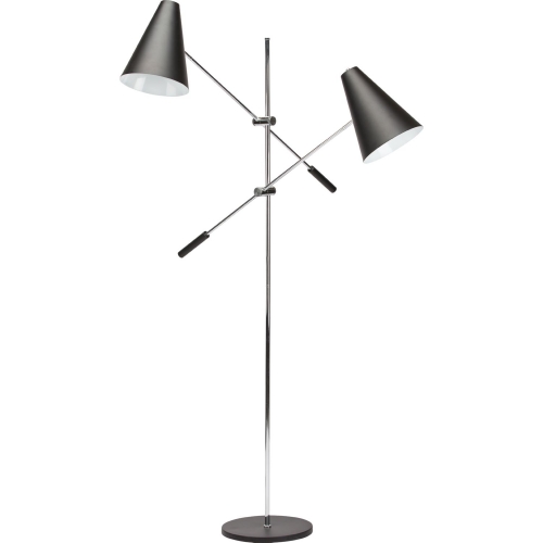 Tivat 2 Light Floor Lamp in Black Metal & Chrome