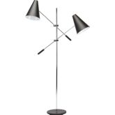 Tivat 2 Light Floor Lamp in Black Metal & Chrome