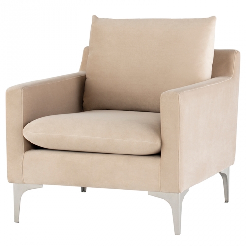 Anders Accent Chair in Beige Fabric on Brushed Stainless