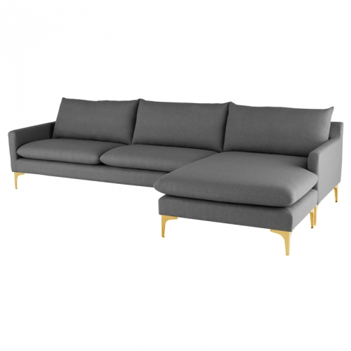 Anders Sectional Sofa in Slate Grey Fabric on Brushed Gold Stainless