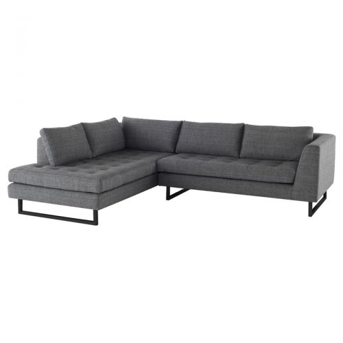 Janis Sectional Sofa w/ Left Facing Chaise in Dark Grey Tweed Fabric