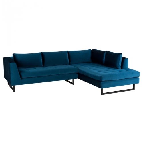 Janis Sectional Sofa w/ Right Facing Chaise in Midnight Blue Fabric