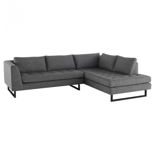 Janis Sectional Sofa w/ Right Facing Chaise in Dark Grey Tweed Fabric