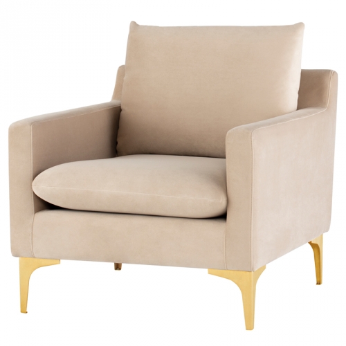 Anders Accent Chair in Beige Fabric on Brushed Gold Stainless