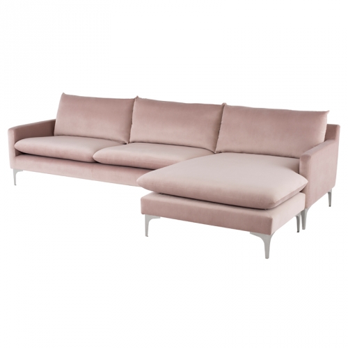 Anders Sectional Sofa in Blush Fabric on Brushed Stainless Steel