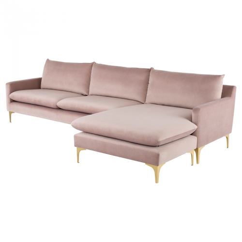 Anders Sectional Sofa in Blush Fabric on Brushed Gold Stainless