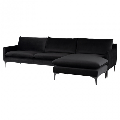 Anders Sectional Sofa in Black Fabric on Black Steel