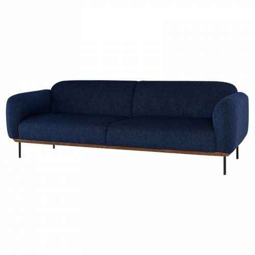 Benson Sofa in True Blue Fabric on Black Steel Legs