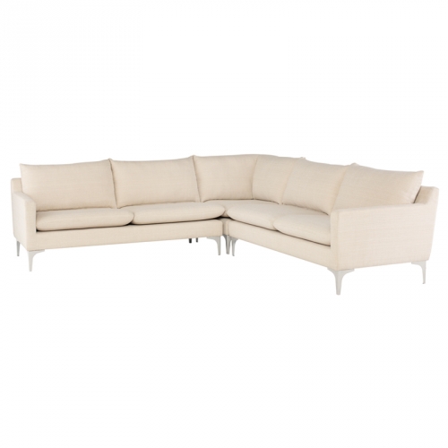 Anders Sectional Sofa in Sand Fabric on Brushed Stainless