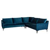 Anders Sectional Sofa in Midnight Blue Fabric on Black Steel