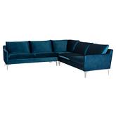 Anders Sectional Sofa in Midnight Blue Fabric on Brushed Stainless