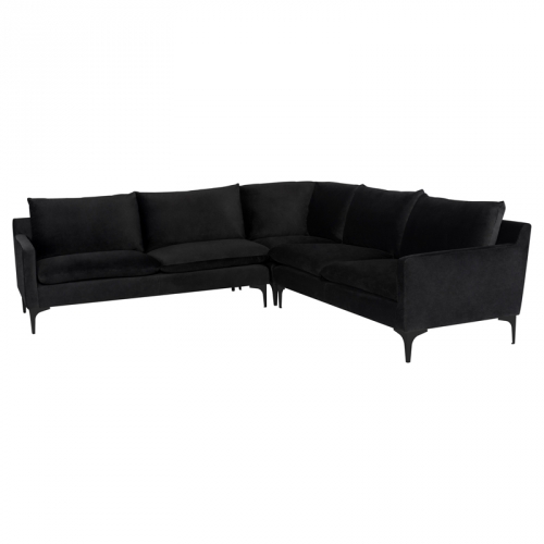 Anders Sectional Sofa in Black Fabric on Black Steel