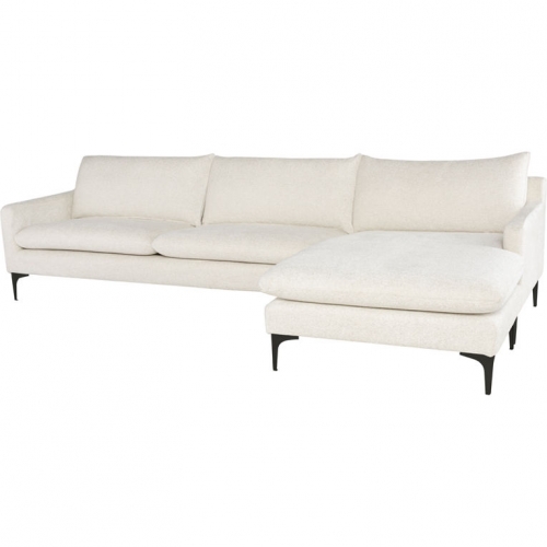 Anders Sectional Sofa w/ Right Chaise in Coconut Fabric & Black Steel