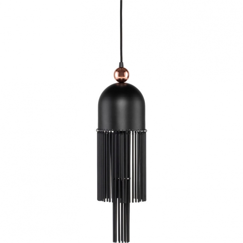 Fiorenza Ceiling Pendant Light in Black, Copper & Black Glass