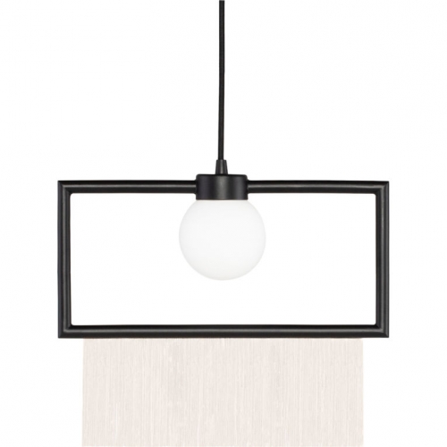 Rio Ceiling Pendant Light in Black Iron & Beige Fabric Fringe