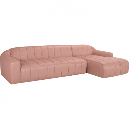 Coraline Sectional Sofa w/ Right Chaise in Channel Tufted Petal Microsuede